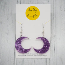 Load image into Gallery viewer, Crescent Moon Dangle Earrings - Glitter Purple
