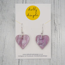 Load image into Gallery viewer, Heart Dangle Earrings - Lavender Marble Sparkle
