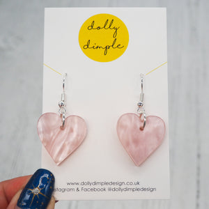 Heart Dangle Earrings - Pink Marble