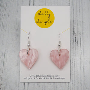 Heart Dangle Earrings - Pink Marble