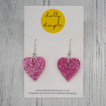 Load image into Gallery viewer, Heart Dangle Earrings - Pink Glitter
