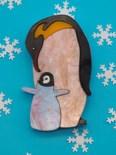 Load image into Gallery viewer, Emperor Penguin &amp; Chick Acrylic Brooch
