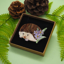 Load image into Gallery viewer, Hedgehog Among the Crocuses Acrylic Brooch
