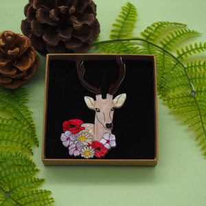 Deer Among Wildflowers Acrylic Brooch