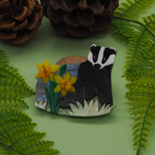 Load image into Gallery viewer, Badger in Bloom Acrylic Brooch
