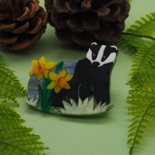 Load image into Gallery viewer, Badger in Bloom Acrylic Brooch
