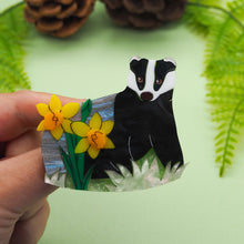 Load image into Gallery viewer, Badger in Bloom Acrylic Brooch

