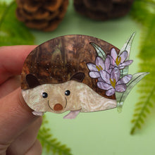 Load image into Gallery viewer, Hedgehog Among the Crocuses Acrylic Brooch
