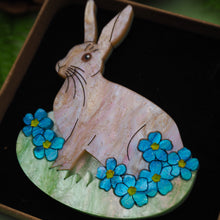 Load image into Gallery viewer, Bloom Where You Rest - Hare and Forget Me Not Acrylic Brooch

