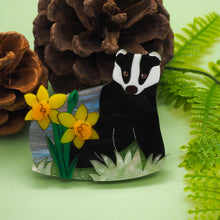 Load image into Gallery viewer, Badger in Bloom Acrylic Brooch
