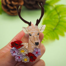 Load image into Gallery viewer, Deer Among Wildflowers Acrylic Brooch
