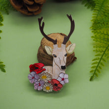 Load image into Gallery viewer, Deer Among Wildflowers Acrylic Brooch
