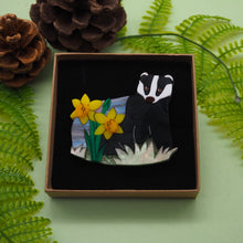 Load image into Gallery viewer, Badger in Bloom Acrylic Brooch
