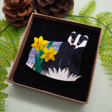 Load image into Gallery viewer, Badger in Bloom Acrylic Brooch
