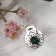 Load image into Gallery viewer, Leaf Print Green Agate Gemstone Silver Pendant
