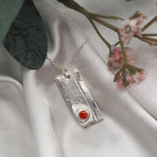 Load image into Gallery viewer, Leaf Print and Lab Created Gemstone Padparadscha (Orange) Silver Pendant
