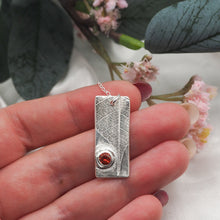 Load image into Gallery viewer, Leaf Print and Lab Created Gemstone Padparadscha (Orange) Silver Pendant
