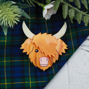 Highland Cow Acrylic Brooch