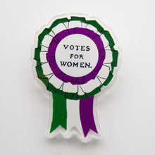 Load image into Gallery viewer, Votes for Women Rosette Pin Badge

