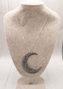 Silver Glitter Crescent Moon Pendant