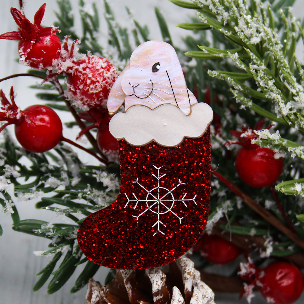 Bunny in a Stocking Acrylic Brooch