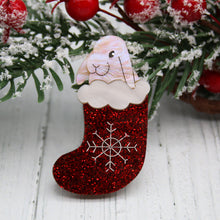 Load image into Gallery viewer, Bunny in a Stocking Acrylic Brooch
