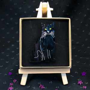 Black Marble Cat Brooch