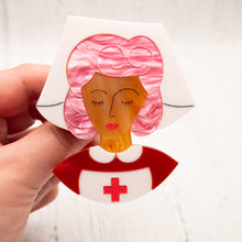 Load image into Gallery viewer, Pink Hair Nurse Grace Brooch

