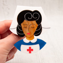 Load image into Gallery viewer, Black Hair Nurse Brooch
