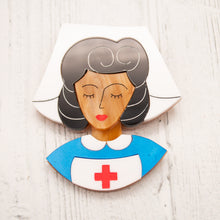 Load image into Gallery viewer, Black Hair Nurse Brooch
