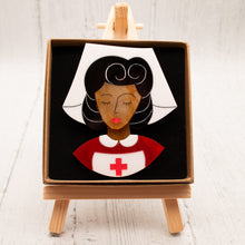 Load image into Gallery viewer, Black Hair Nurse Brooch
