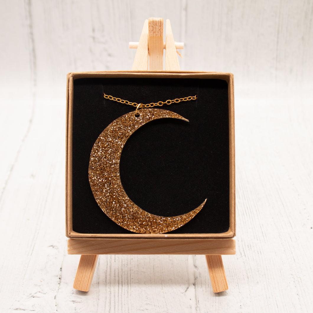 Gold Glitter Crescent Moon Pendant