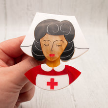 Load image into Gallery viewer, Black Hair Nurse Brooch
