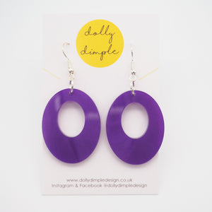 Oval Dangle Earrings, Purple Marble Acrylic