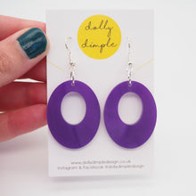 Load image into Gallery viewer, Oval Dangle Earrings, Purple Marble Acrylic
