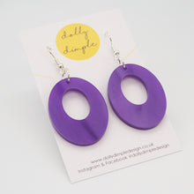 Load image into Gallery viewer, Oval Dangle Earrings, Purple Marble Acrylic
