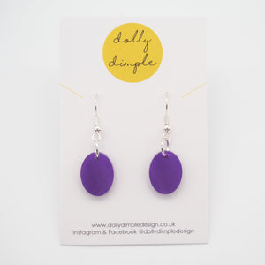 Small Oval Dangle Earrings, Purple Marble Acrylic