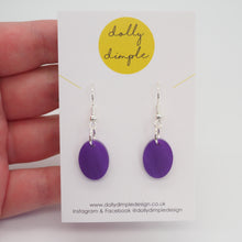 Load image into Gallery viewer, Small Oval Dangle Earrings, Purple Marble Acrylic
