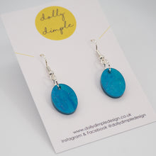 Load image into Gallery viewer, Small Oval Dangle Earrings, Blue Marble Sparkle Acrylic
