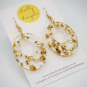 Oval Dangle Earrings, Gold Fleck Acrylic