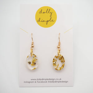 Small Oval Dangle Earrings, Gold Fleck Acrylic