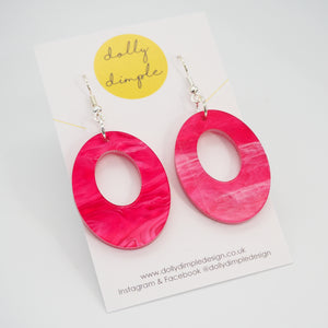 Oval Dangle Earrings, Hot Pink Marble Acrylic