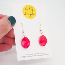 Load image into Gallery viewer, Small Oval Dangle Earrings, Hot Pink Marble Acrylic
