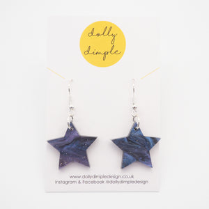 Star Dangle Earrings, Purple Marble Sparkle