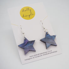 Load image into Gallery viewer, Star Dangle Earrings, Purple Marble Sparkle
