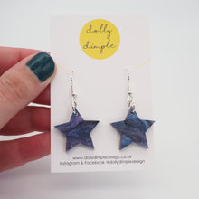 Load image into Gallery viewer, Star Dangle Earrings, Purple Marble Sparkle
