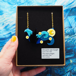 'The Starry Night' Necklace and Mini Label Brooch Set