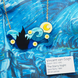 'The Starry Night' Necklace and Mini Label Brooch Set