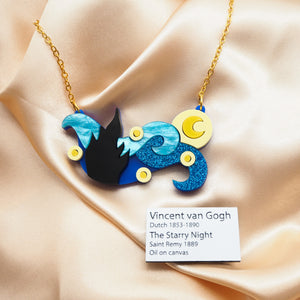 'The Starry Night' Necklace and Mini Label Brooch Set