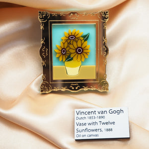 'Twelve Sunflowers in a Vase' Painting Brooch and Mini Label Brooch Set